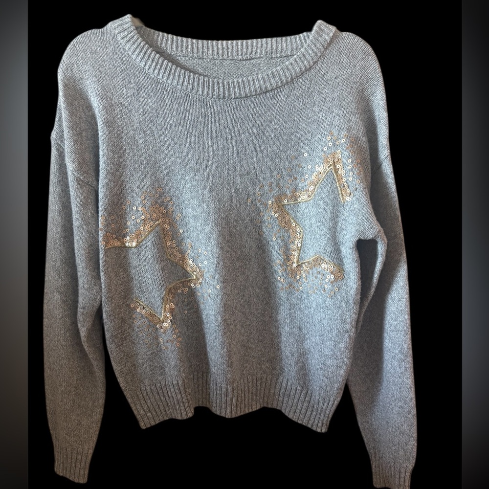 Gray Sweater with Gold Star Accents